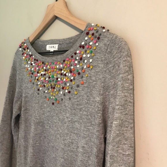 EUC THML Gray Pom Pom Confetti Sweater Dress - Picture 7 of 11